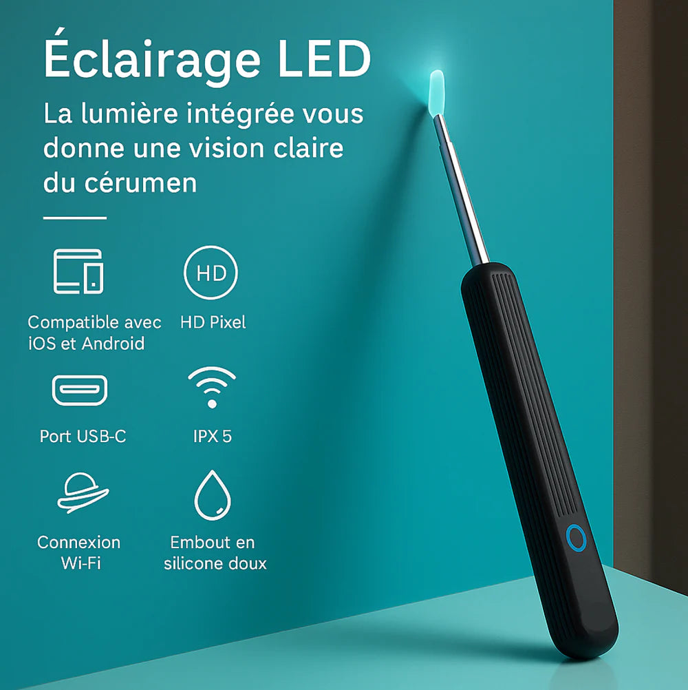 Nettoyant d'oreilles avec caméra HD intégrée